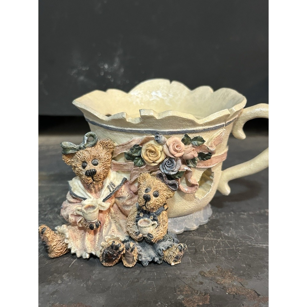 Boyds Bears Ms Bruin & Bailey…Tea Time #27751  Teddy Bear/ Floral Votive Cup Mug